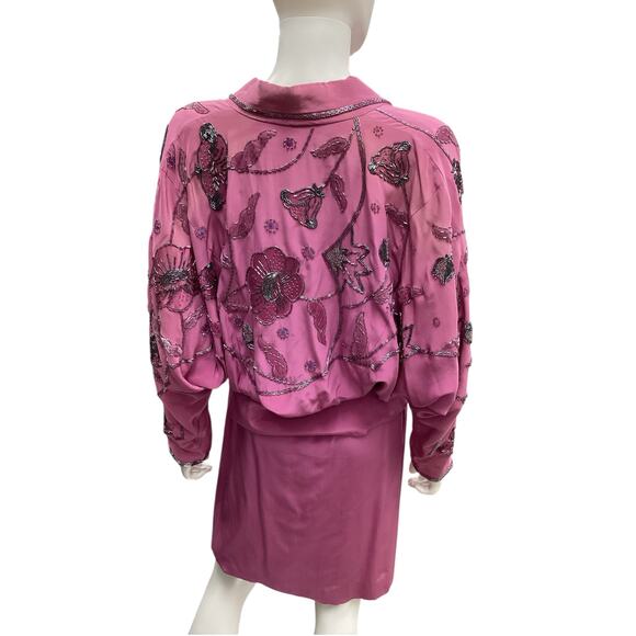 Vintage Signature 2Piece Set Women’s SZ S DeadStock Never Used Silk Beading Pink - Picture 4 of 9